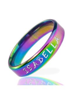 U&C Ttc Personalized Rings for Women/Men Custom Name Ring Stainless Steel Rainbow Engraved Mother Days Birthday Gifts-Colour 6mm Width *SHIPPING DAILY*