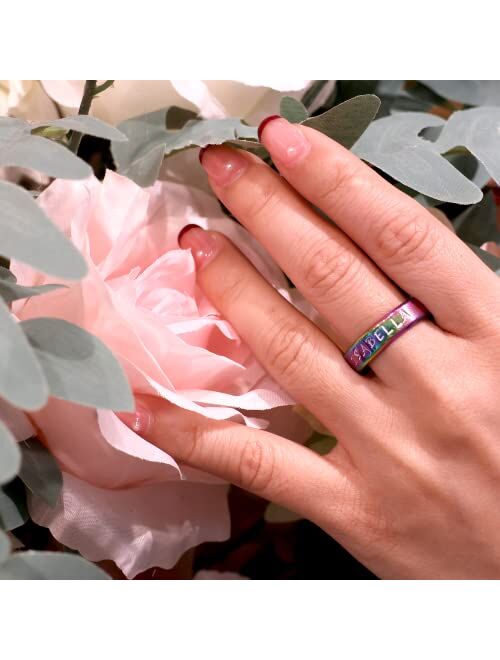 U&C Ttc Personalized Rings for Women/Men Custom Name Ring Stainless Steel Rainbow Engraved Mother Days Birthday Gifts-Colour 6mm Width *SHIPPING DAILY*