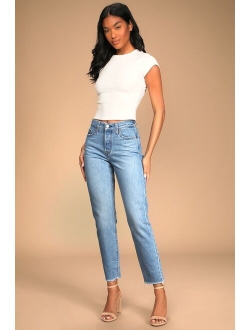Wedgie Straight Fade Medium Wash High-Rise Cropped Jeans