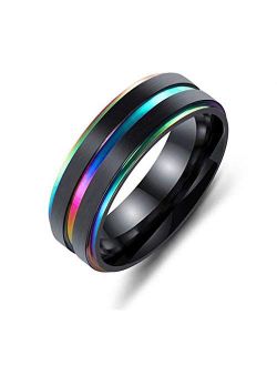 Ronliy Men Women Rainbow Colorful LGBT Ring Stainless Steel Wedding Band Lesbian & Gay Rings