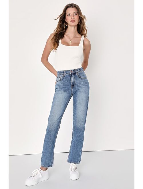 Free People Pacifica Medium Wash High Rise Straight Leg Jeans