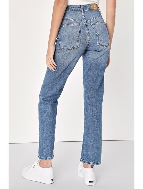 Free People Pacifica Medium Wash High Rise Straight Leg Jeans