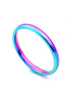 Ronliy Classic Men Women Rainbow Colorful Ring Titanium Steel Wedding Band Ring