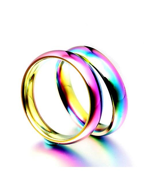 Ronliy Classic Men Women Rainbow Colorful Ring Titanium Steel Wedding Band Ring