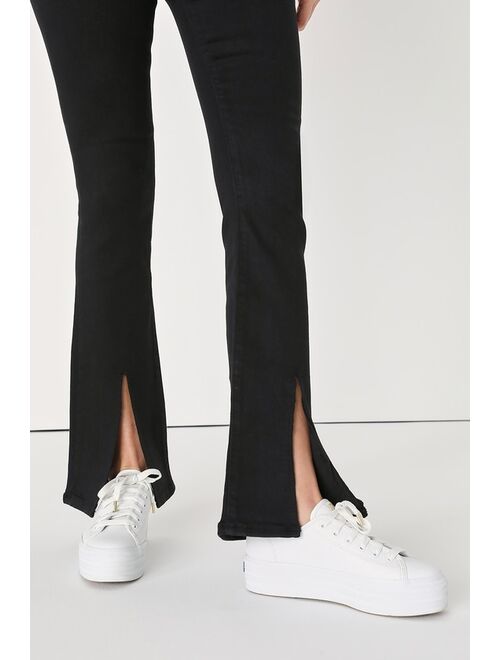 Just Black Casually Cool Vibes Black High-Waisted Slit Flare Jeans