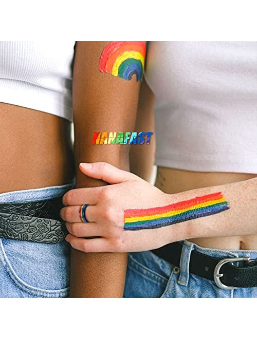 Nanafast LGBT Pride Ring Rainbow Flag Enamel Gay Lesbians Wedding Band 6mm/8mm/12mm Stainless Steel Spinner Ring for Men Women