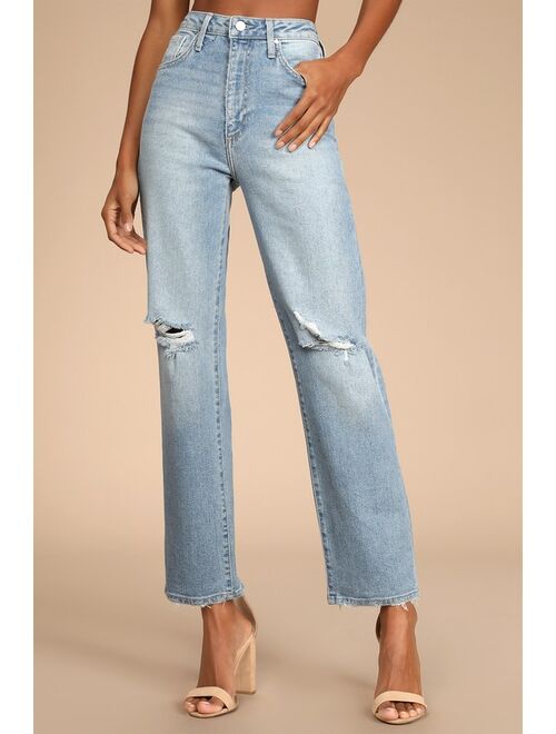 Just Black Generational Style Light Wash Distressed High Rise Dad Jeans