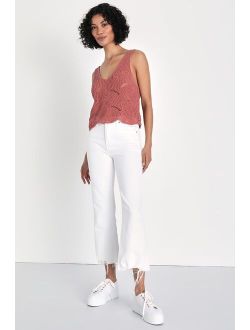 Downtown Diva White Cropped Raw Hem High Rise Jeans