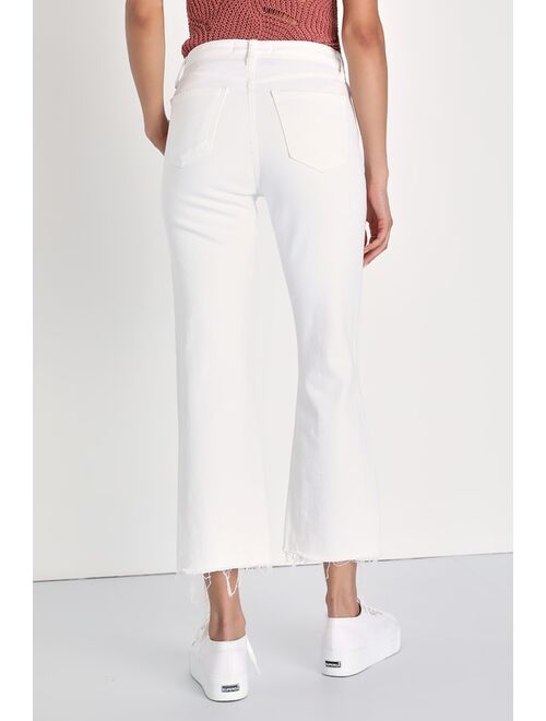 Just Black Downtown Diva White Cropped Raw Hem High Rise Jeans