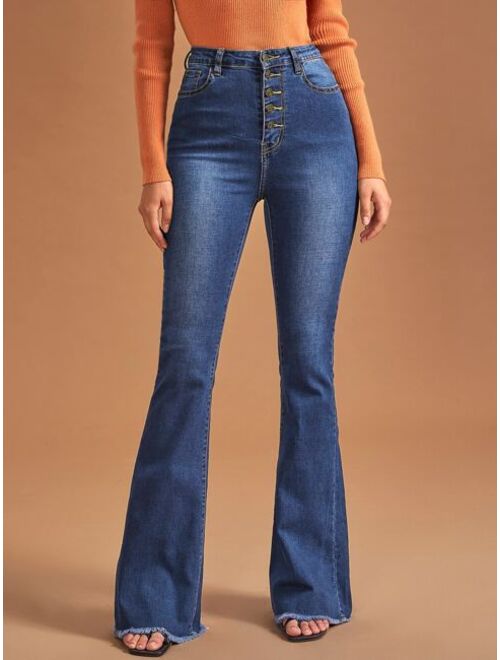 Shein High Waist Button Front Flare Leg Jeans