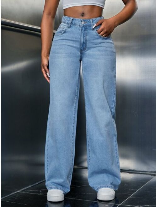 SHEIN SXY Slant Pocket Wide Leg Jeans