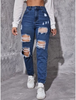 Ripped Frayed Tapered Jeans