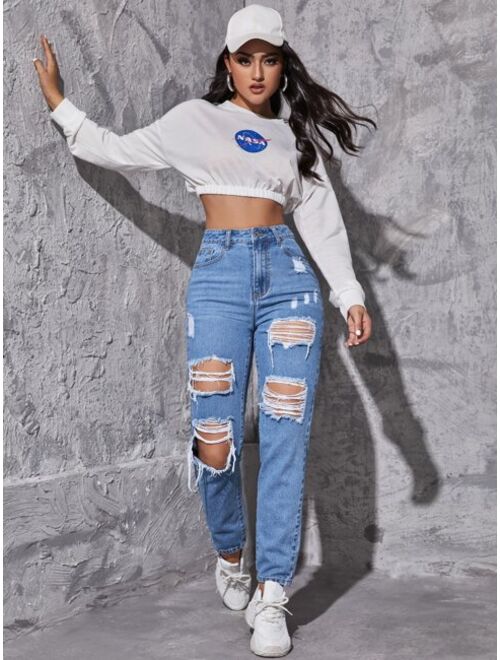 Shein Ripped Frayed Tapered Jeans