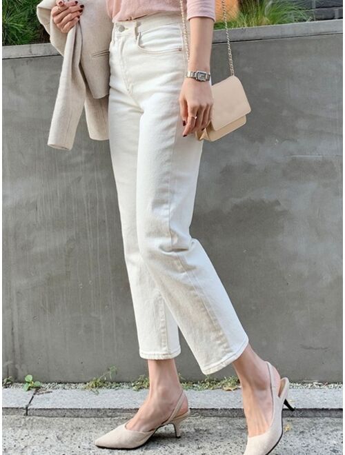 DAZY Solid Straight Leg Cropped Jeans