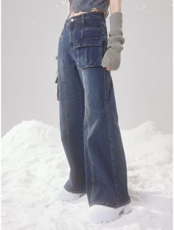 Fairycore Flap Pocket Flare Leg Jeans