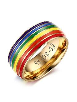 XUANPAI Personalized Custom Multi-color Stainless Steel Couples Promise Rings Band