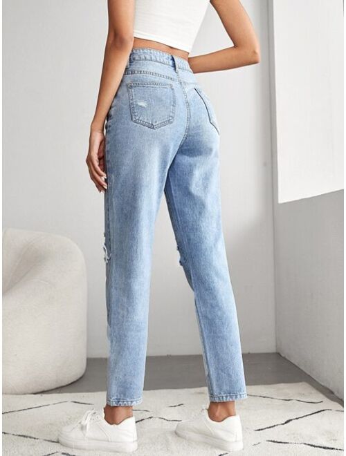SHEIN Tall High Waist Ripped Mom Fit Jeans