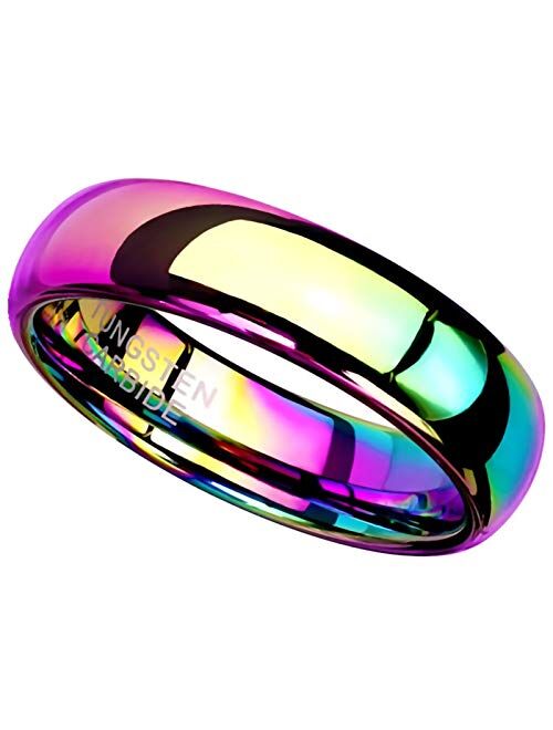 Fantasy Forge Jewelry Tungsten Rainbow Ring Womens Mens 6mm Wedding Band Handfasting Promise Sizes 5-13