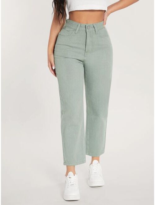 SHEIN PETITE High Waist Mom Cropped Jeans