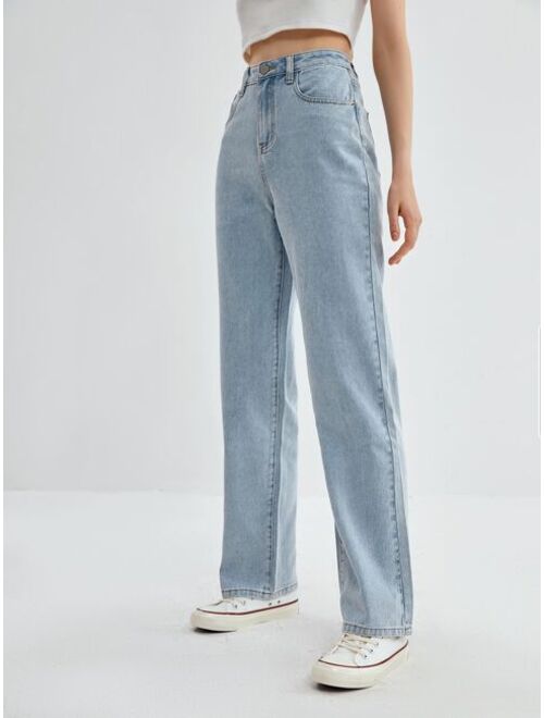 ROMWE Solid Straight Leg Jeans