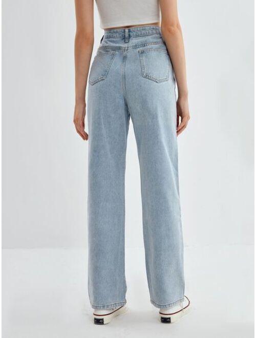ROMWE Solid Straight Leg Jeans