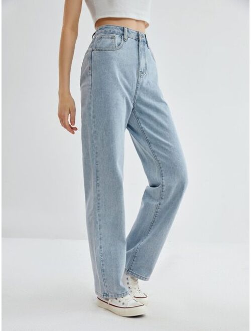 ROMWE Solid Straight Leg Jeans