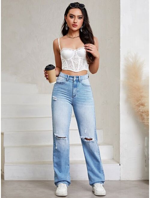 Shein Ripped Straight Leg Jeans