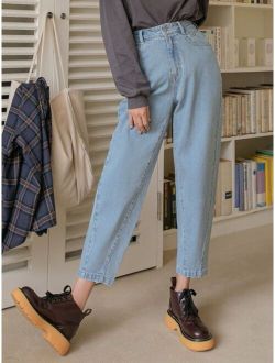 High Waist Slant Pocket Mom Fit Jeans