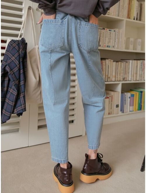 DAZY High Waist Slant Pocket Mom Fit Jeans