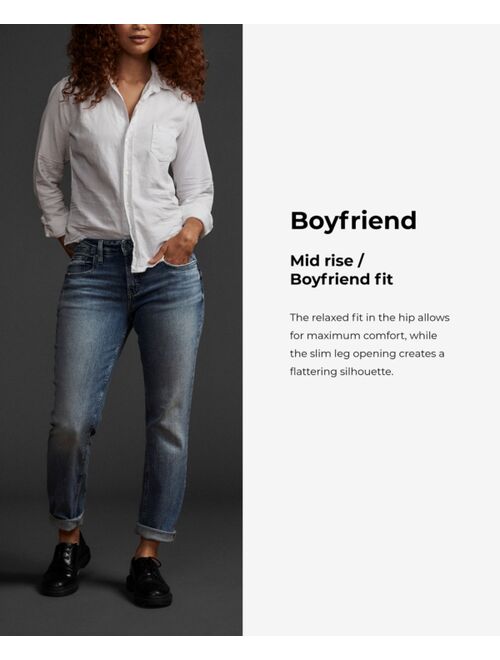 Silver Jeans Co. Women's Boyfriend Mid-Rise Slim Ripped Jeans