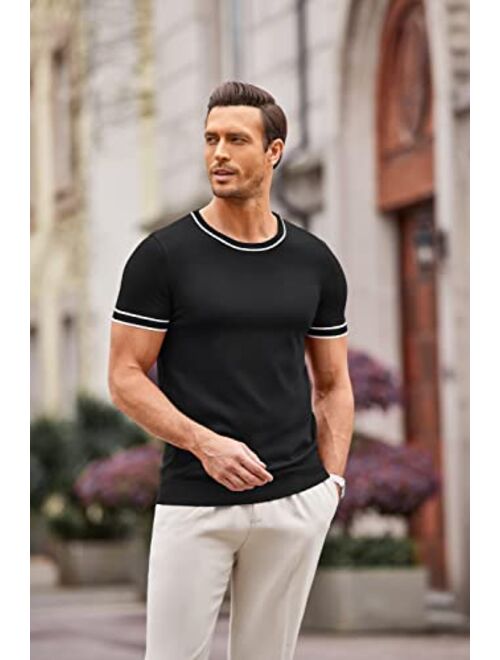 COOFANDY Men Knit Casual T Shirts Crewneck Short Sleeve Tops Slim Fit Tshirt Stretch Tee