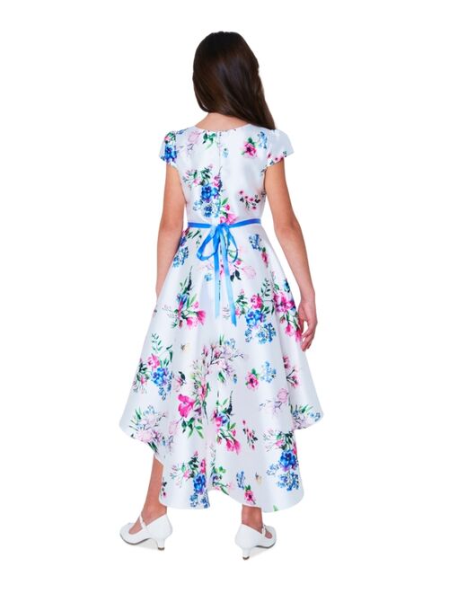 RARE EDITIONS Big Girls Floral Mikado Cap Sleeve High-Low Dress