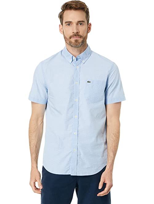 Lacoste Short Sleeve Gingham Button-Down Shirt with Front Pocket