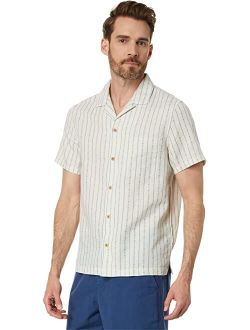 Stripe Linen Short Sleeve Camp Collar Shirt