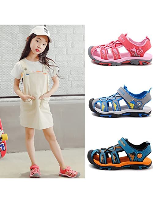 DADAWEN Boy's Girl's Outdoor Athletic Strap Breathable Closed-Toe Water Sandals (Toddler/Little Kid/Big Kid)