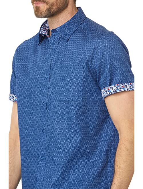 Johnston & Murphy Short Sleeve Linked Flower Textured Printed Shirt