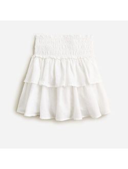 Girls' tiered smocked skirt in linen blend