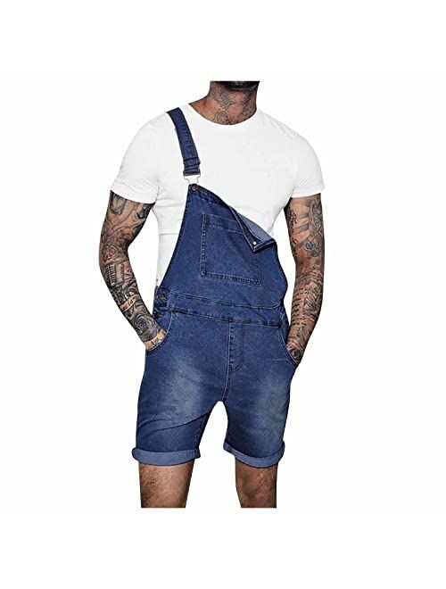 Generic Mens Shorts Mutil Pocket Jeans Overall Jumpsuit Streetwear Suspender Pants Shorts