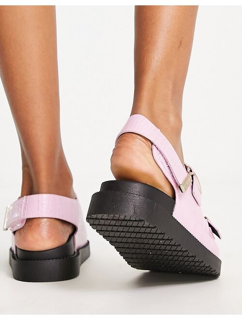River Island double buckle slingback flat sandals in light pink