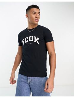 FCUK varsity faded logo T-shirt in dark navy
