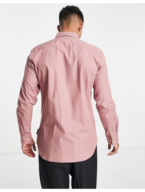 French Connection long sleeve shirt in salmon pink and white