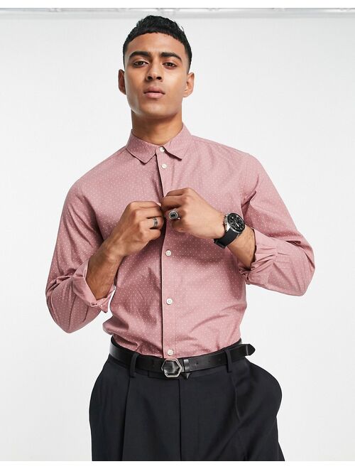 French Connection long sleeve shirt in salmon pink and white