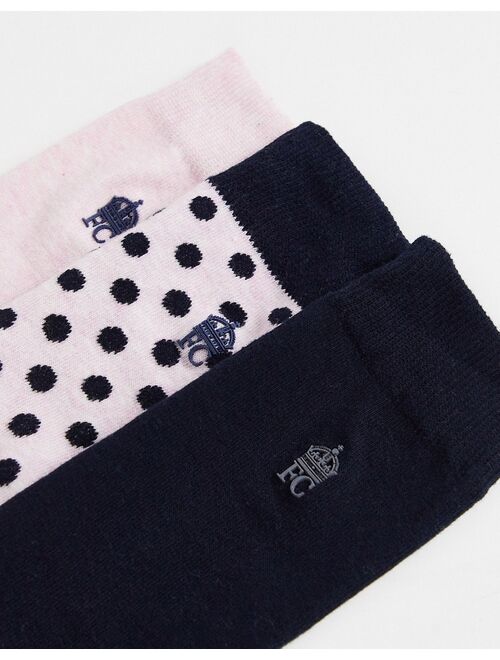 French Connection 3 pack socks in light pink all over print