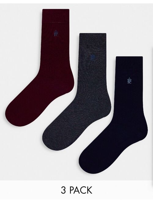 French Connection 3 pack socks in black and gray