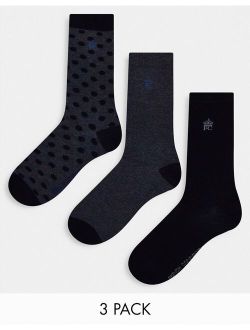 3 pack socks in black and charcoal