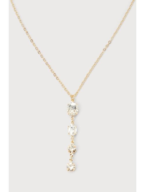 Lulus Marvelously Mesmerizing Gold Rhinestone Lariat Necklace