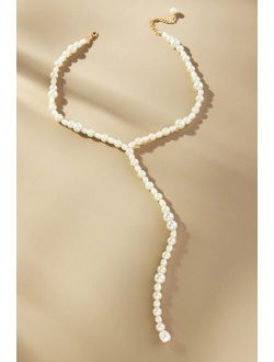 Beaded Pearl Lariat Necklace