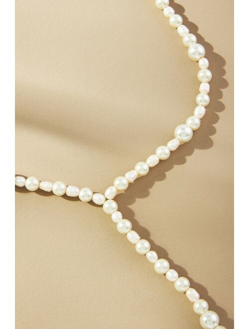 Anthropologie Beaded Pearl Lariat Necklace