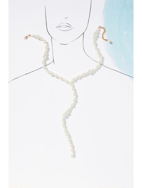 Anthropologie Beaded Pearl Lariat Necklace
