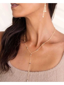 18K Gold Plated Dainty Crystal Lariat Necklace